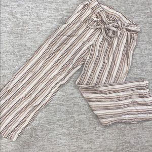 Tied front linen brown striped Pants